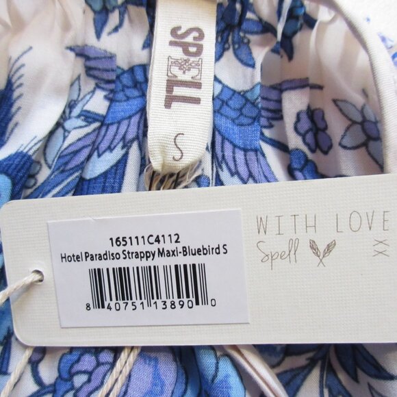 NWT SPELL Hotel Paradiso Strappy Maxi in Bluebird Print A-line Tank Dress S - Picture 5 of 9